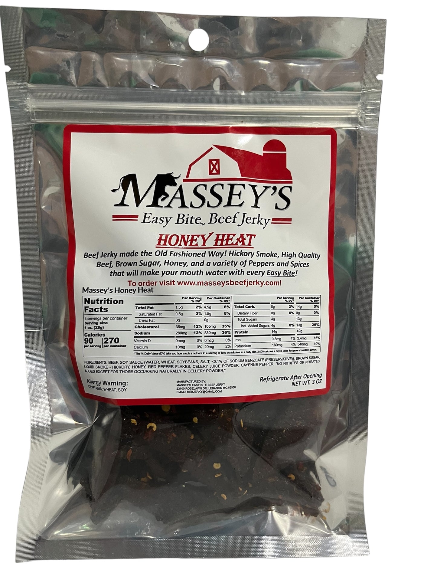 Massey Easy Bite Beef Jerky - Honey Heat 3 oz. Bag